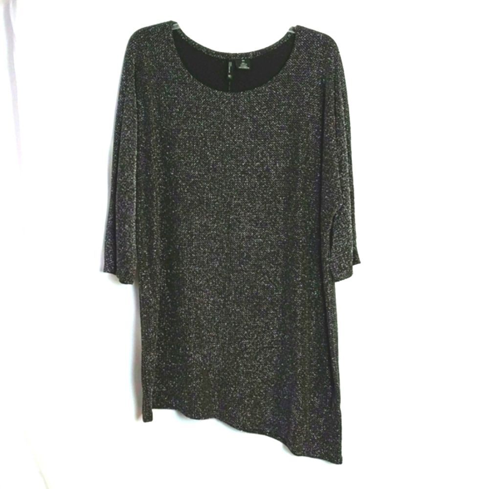 New Directions Black Silver Metallic Asymmetrical Tunic Stretch Women's Plus 2X